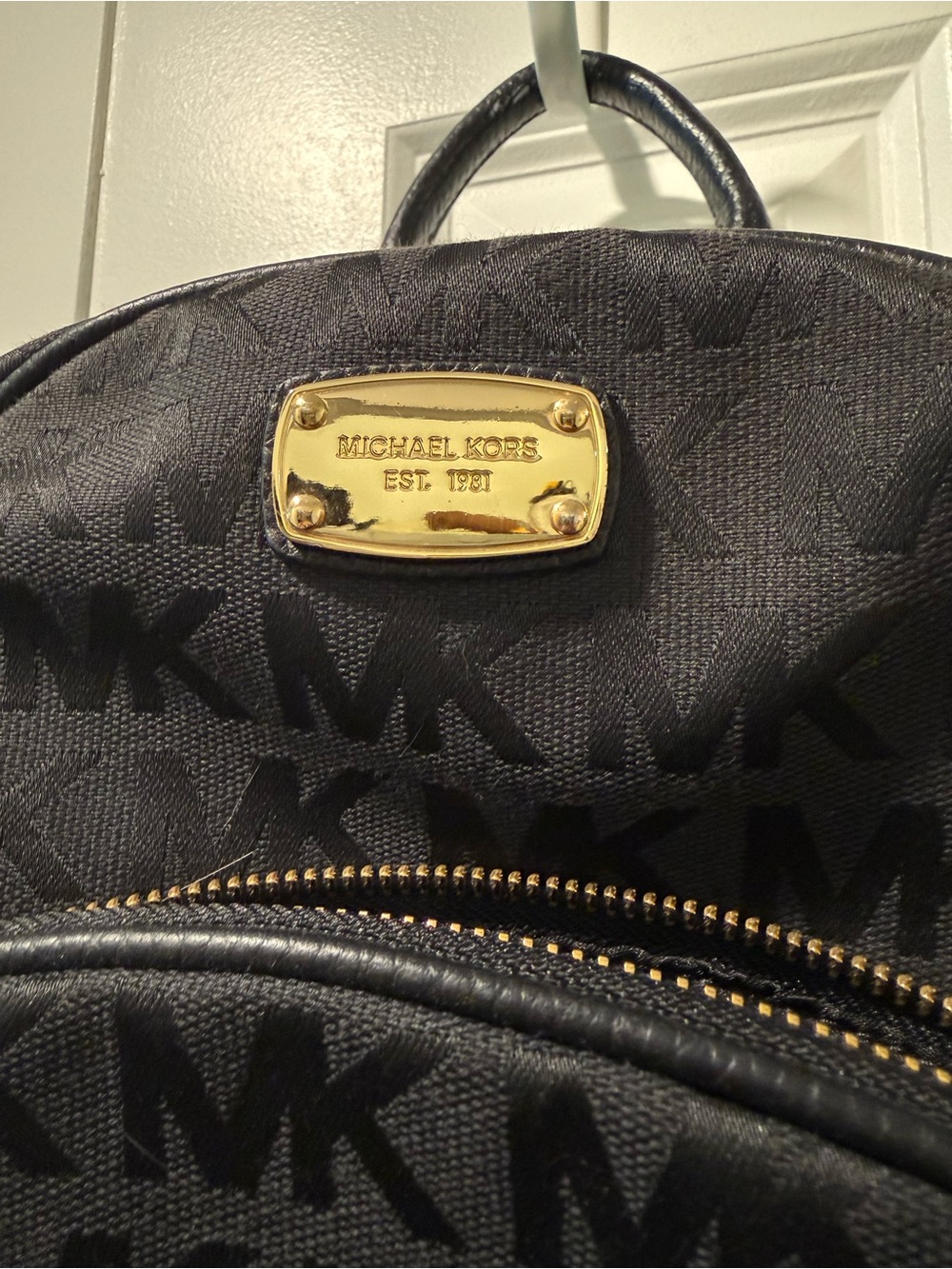 Michael Kors Black MK Monogram Backpack with Gold Plaque